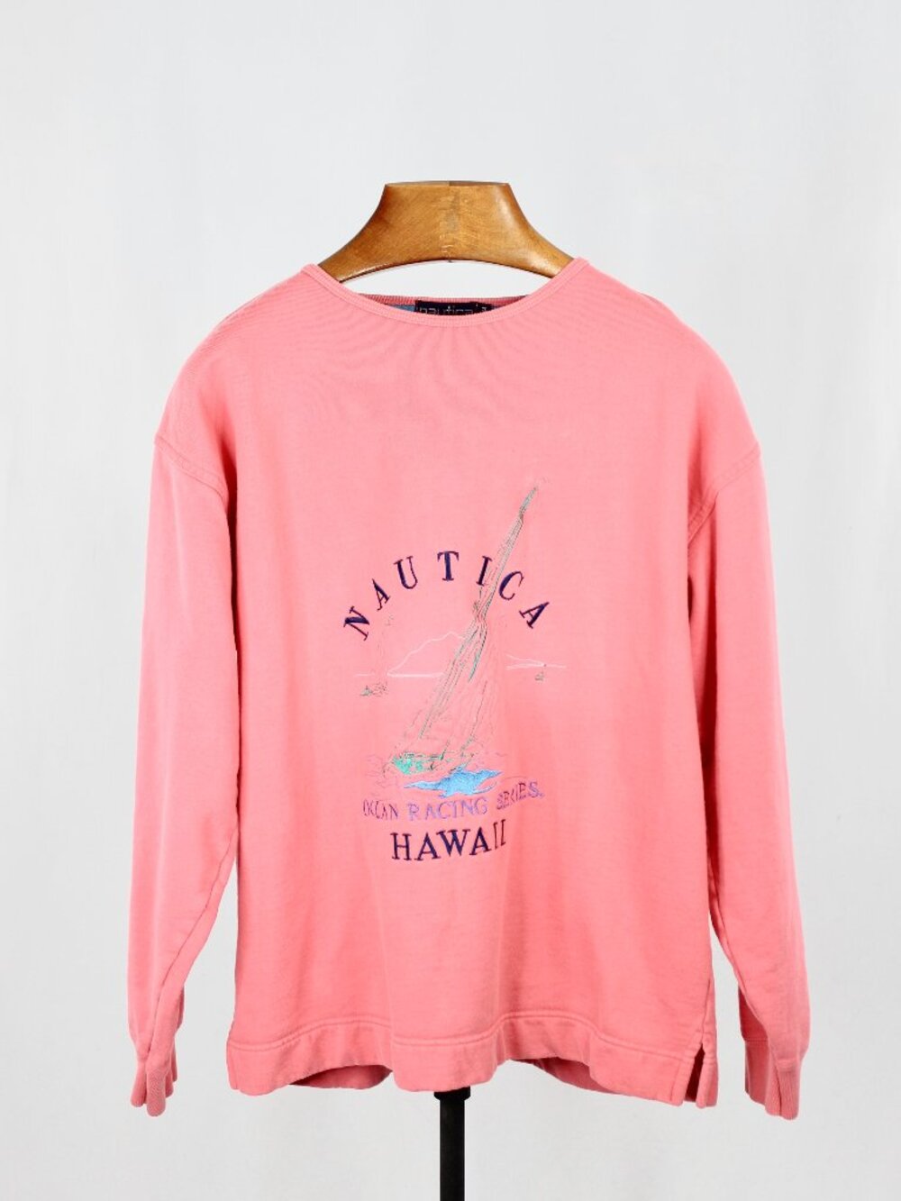 Vintage NAUTICA Pink Cotton Terry Embroidered Nautical Hawaii Sweatshirt, Size M